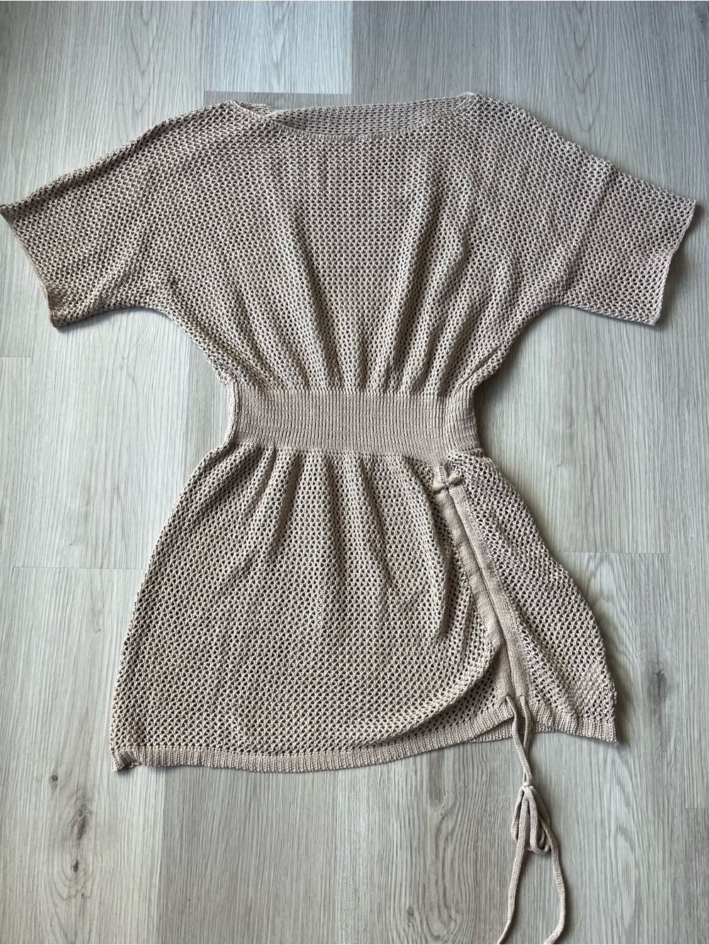 Cupshe Beige Open-Knit Waist-Tie Swim Coverup Size S